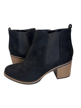 White Mountain Faux Suede Side Zip 2.5" Heel Ankle Bootie Boot Black Size 10